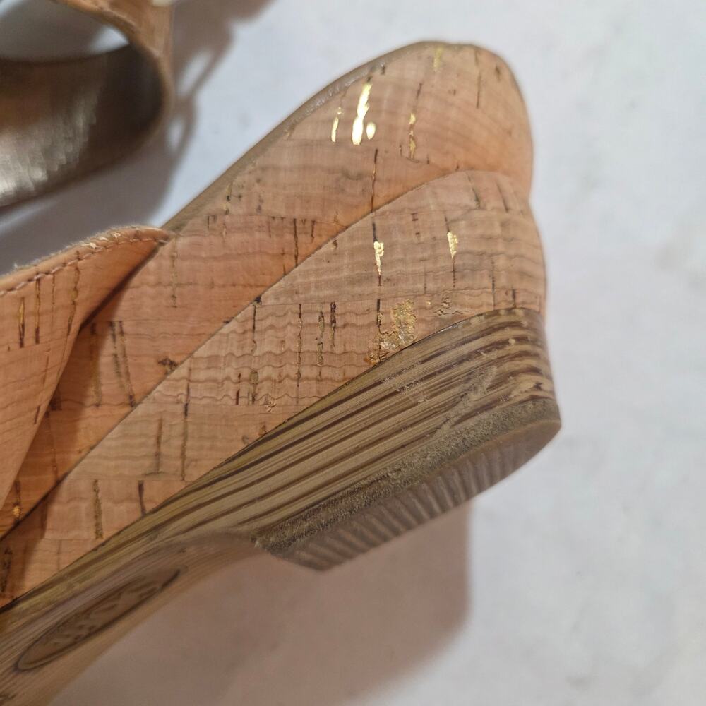 Sofft Cork Leather Gold Speckled Wedge Slip-On Sandals Coastal Boho Sz 7.5 - Picture 11 of 12